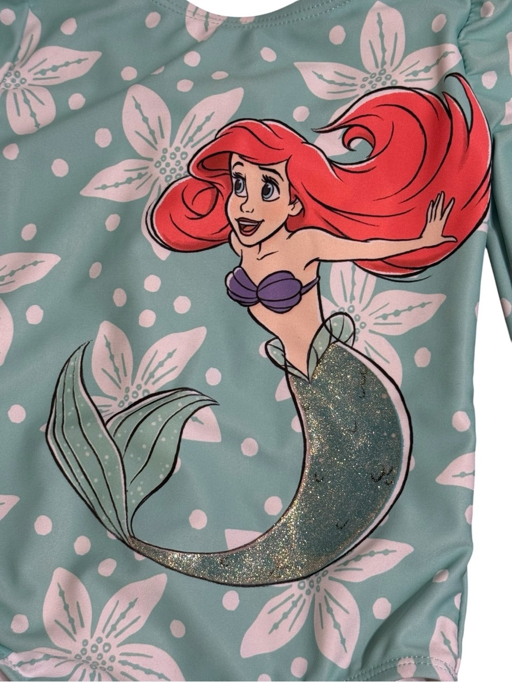 Disney Princess Ariel One Piece Swimsuit Girls Size 4T Long Sleeve Beach Pool - Picture 2 of 6